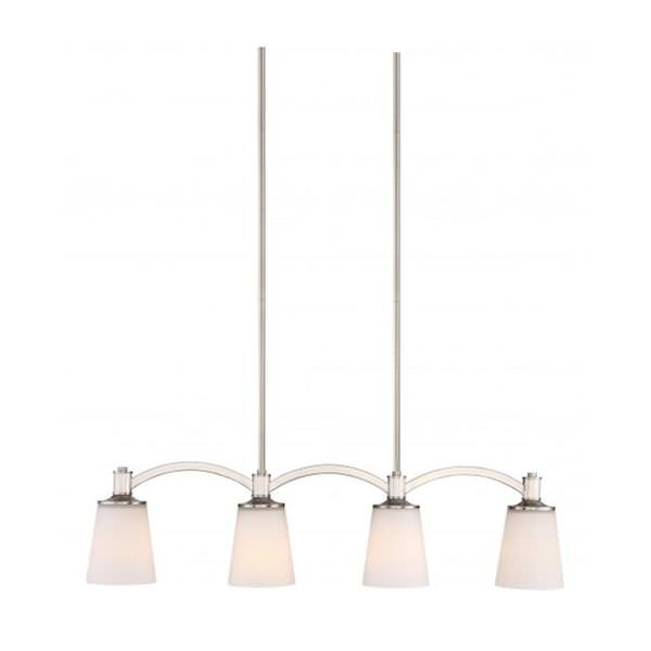 4 Light Brushed Nickel White Glass Shades Island Pendant Light Fixture