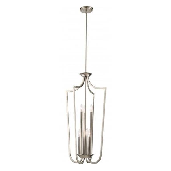 6 Light Brushed Nickel Caged Pendant Light Fixture