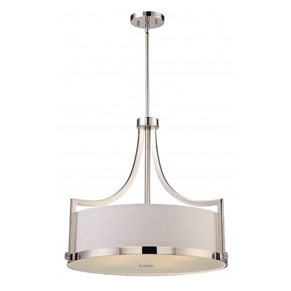 4 Light Polished Nickel Frosted Glass Diffuser Pendant Light Fixture