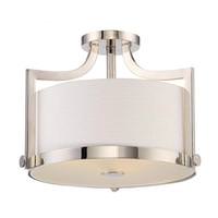 View 3 Light Polished Nickel White Fabric Shade Frosted Glass Diffuser Ceiling Light Fixture