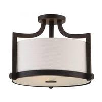 View 3 Light Russet Bronze White Fabric Shade Frosted Glass Diffuser Ceiling Light Fixture