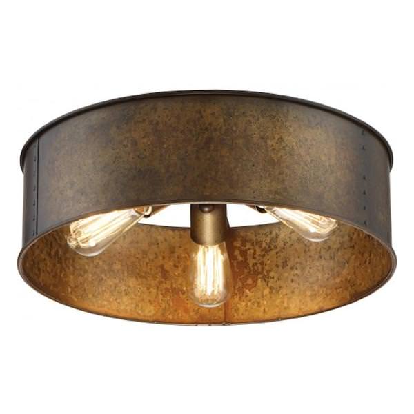 3 Light 17" Round Weathered Brass Ceiling Light Fixture