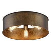 View 3 Light 17" Round Weathered Brass Ceiling Light Fixture