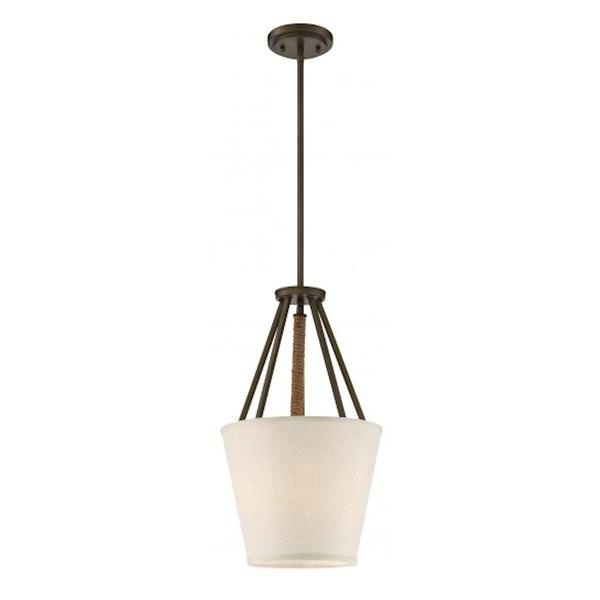 3 Light Mahogany Bronze Beige Linen Fabric Shade Pendant Light Fixture