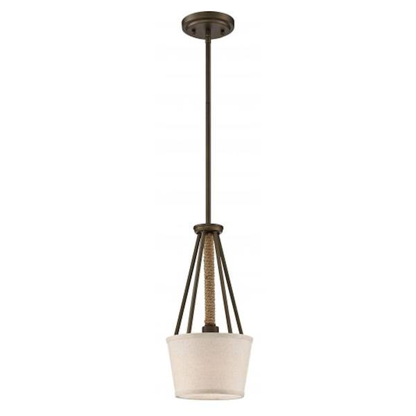 1 Light Mahogany Bronze Beige Linen Fabric Shade Mini Pendant Light Fixture