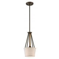 Nuvo Lighting 1 Light Mahogany Bronze Beige Linen Fabric Shade Mini Pendant Light Fixture