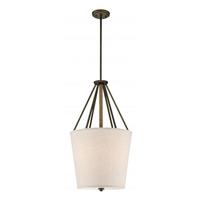 View 3 Light Mahogany Bronze Beige Linen and Etched Glass Diffuser Pendant Light Fixture
