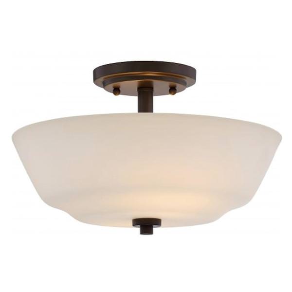 2 Light 13" Round Forest Bronze White Glass Shade Ceiling Light Fixture