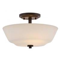 View 2 Light 13" Round Forest Bronze White Glass Shade Ceiling Light Fixture