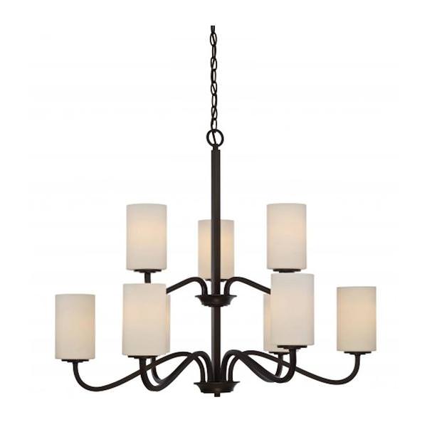 9 Light Forest Bronze White Glass Shades Chandelier Light Fixture