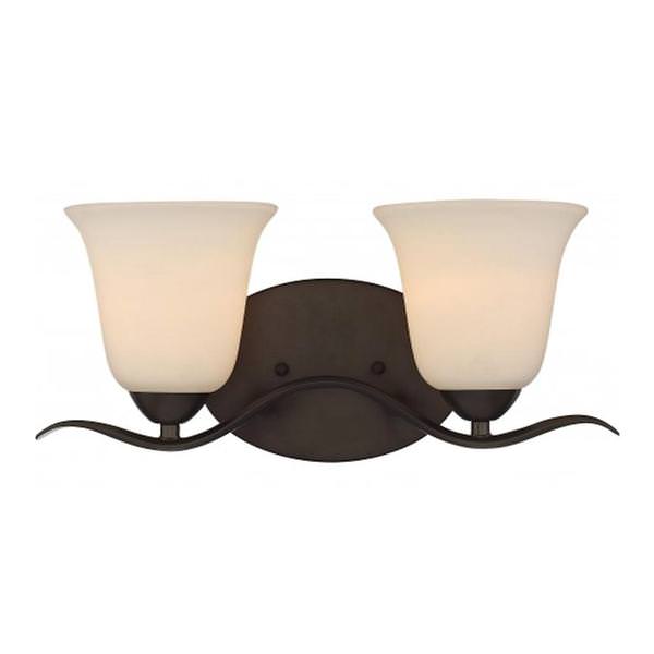 2 Light Forest Bronze White Glass Shade Vanity Light Fixture