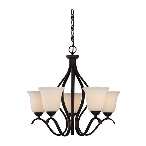 5 Light Forest Bronze White Glass Shades Chandelier Light Fixture
