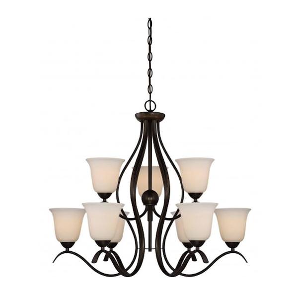 9 Light Forest Bronze White Glass Shades Chandelier Light Fixture
