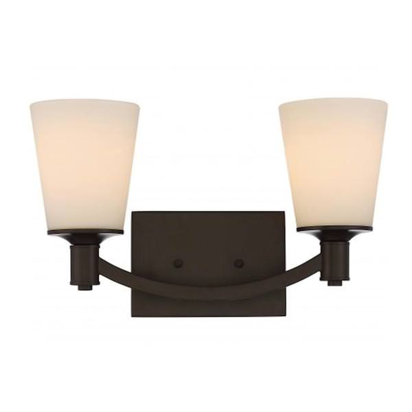 2 Light Forest Bronze White Glass Shade Vanity Light Fixture