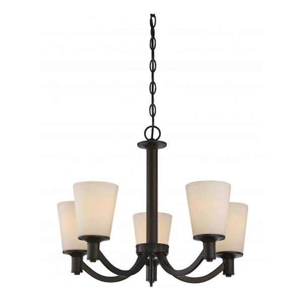 5 Light Forest Bronze White Glass Shades Chandelier Light Fixture