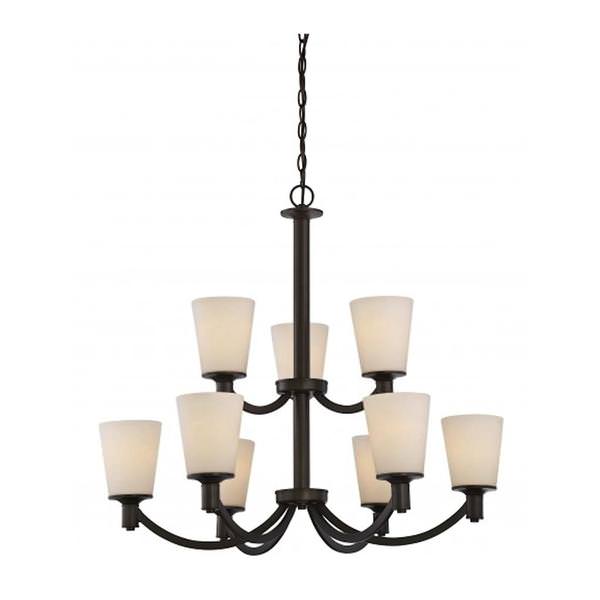 9 Light Forest Bronze White Glass Shades Chandelier Light Fixture