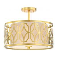 Nuvo Lighting 2 Light 15" Round Natural Brass Beige Linen Fabric Shade Ceiling Light Fixture