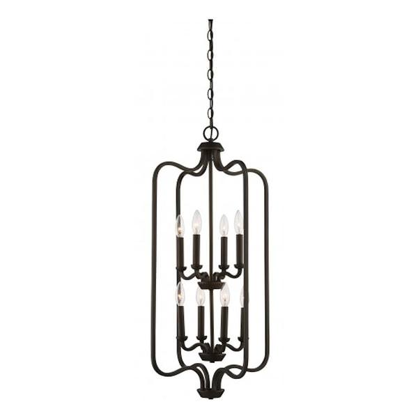8 Light 2 Tier Forest Bronze Caged Pendant Light Fixture