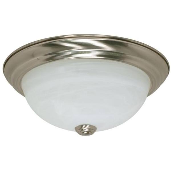 2 Light 11" Brushed Nickel Alabaster Glass Shade Ceiling Light Fixture