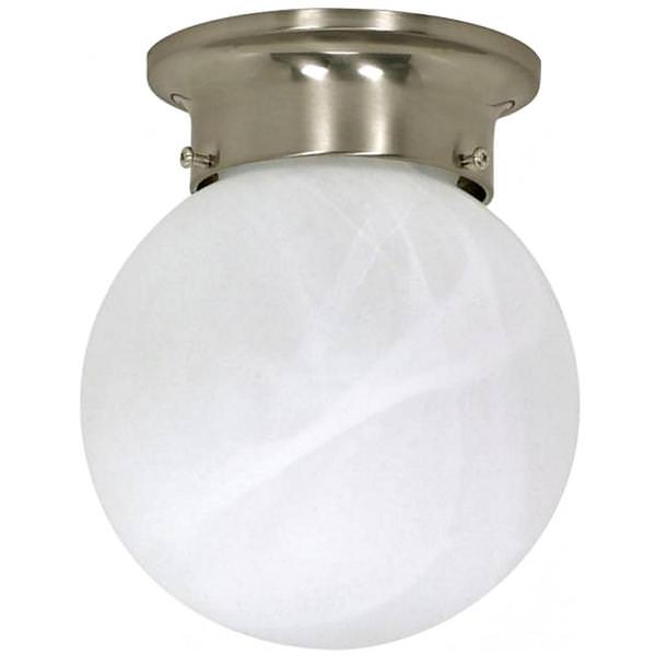 1 Light 6" Brushed Nickel Alabaster Glass Ball Shade Ceiling Light Fixture