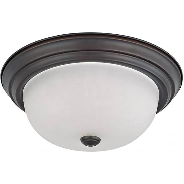 2 Light 13" Mahogany Bronze Frosted White Glass Shade Ceiling Light Fixture