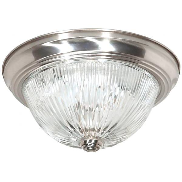2 Light 11" Brushed Nickel Clear Ribbed Shade Ceiling Light Fixture