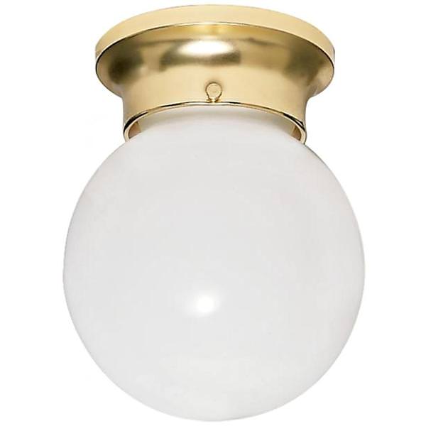 1 Light 6" Polished Brass White Glass Ball Shade Ceiling Light Fixture