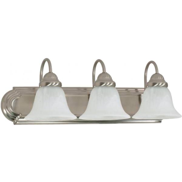 3 Light Brushed Nickel Alabaster Glass Bell Shades Vanity Light Fixture