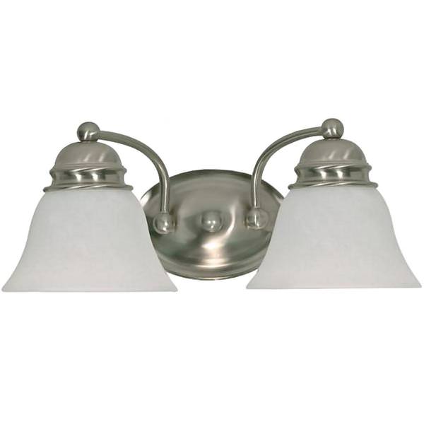 2 Light Brushed Nickel Alabaster Glass Bell Shades Vanity Light Fixture