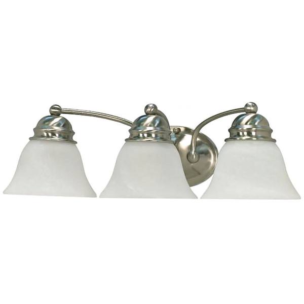 3 Light Brushed Nickel Alabaster Glass Bell Shades Vanity Light Fixture