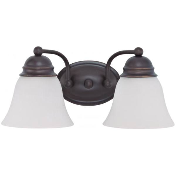 2 Light 15" Mahogany Bronze Frosted White Glass Shade Vanity Light Fixture