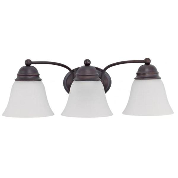 3 Light 21" Mahogany Bronze Frosted White Glass Shade Vanity Light Fixture