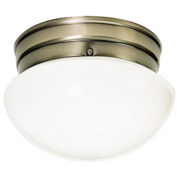 1 Light 8" Round Antique Brass Mushroom Glass Shade Ceiling Fixture