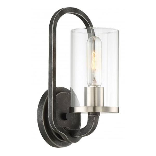 1 Light Iron Black Clear Glass Shade Wall Sconce Light Fixture