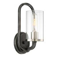 View 1 Light Iron Black Clear Glass Shade Wall Sconce Light Fixture