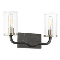 View 2 Light Iron Black Clear Glass Shade Vanity Light Fixture