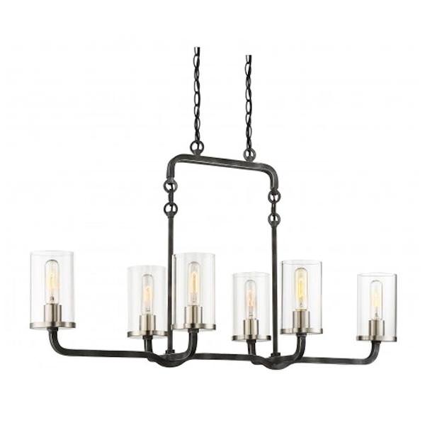 6 Light Iron Black Clear Glass Shades Island Pendant Light Fixture