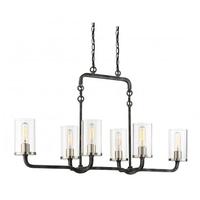View 6 Light Iron Black Clear Glass Shades Island Pendant Light Fixture