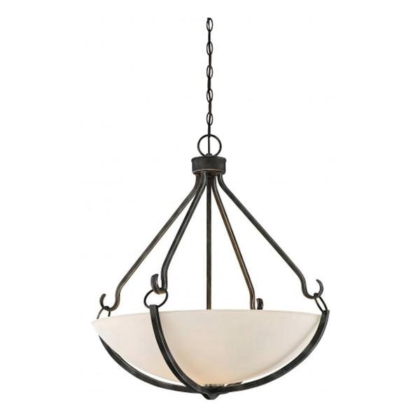 4 Light Iron Black Frosted Glass Shade Pendant Light Fixture
