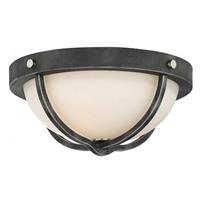 View 2 Light Iron Black with Brushed Nickel Accents Frosted Etched Glass Shade Ceiling Light Fixture