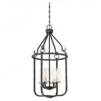 View 4 Light Iron Black Clear Glass Shades Caged Pendant Light Fixture