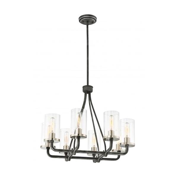 8 Light Iron Black Clear Glass Shades Chandelier Light Fixture