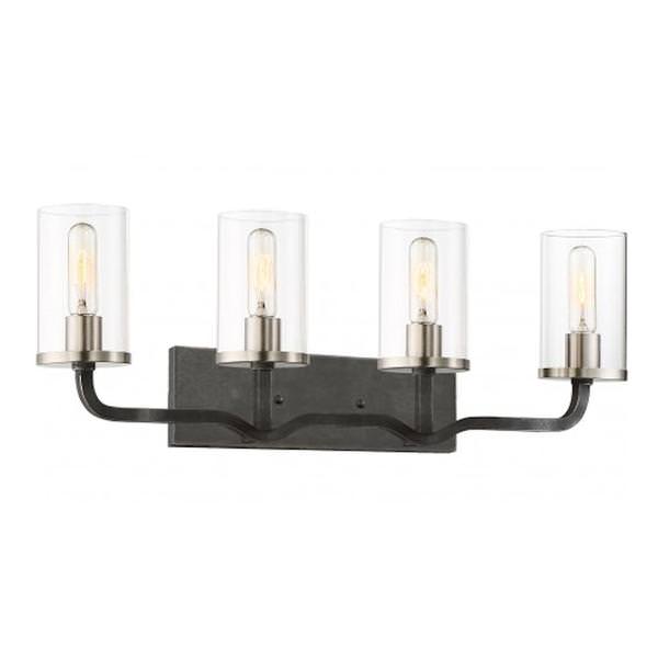 4 Light Iron Black Clear Glass Shade Vanity Light Fixture