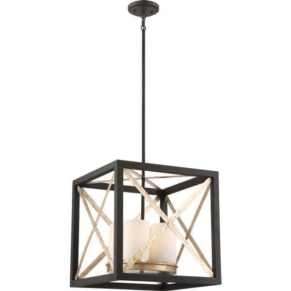 4 Light Matte Black Satin White Glass Shade Pendant Light Fixture