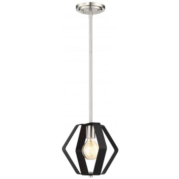 1 Light 10" Matte Black with Brushed Nickel Accents Pendant Light Fixture