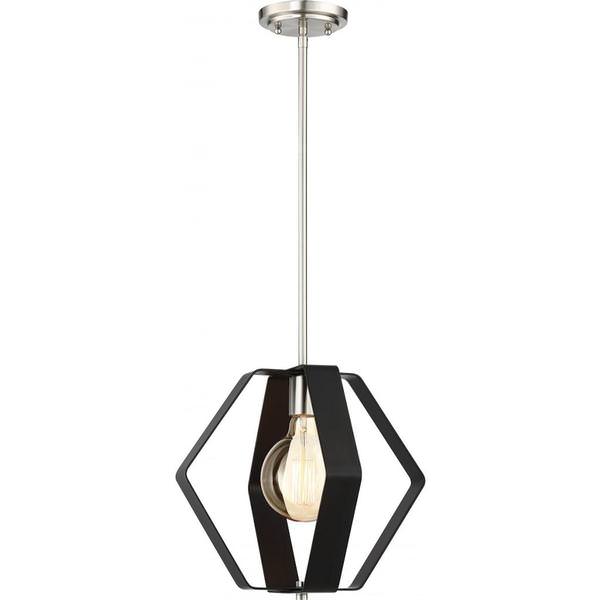 1 Light 14" Matte Black with Brushed Nickel Accents Pendant Light Fixture