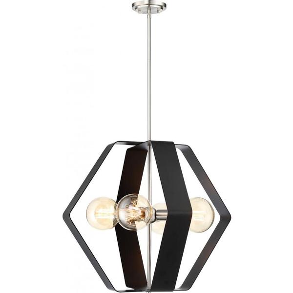 4 Light 24" Matte Black with Brushed Nickel Accents Pendant Light Fixture