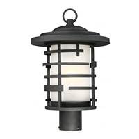 Nuvo Lighting 1 Light 17" Textured Black Etched Glass Shade Post Lantern Light Fixture