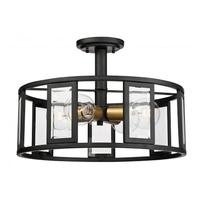 View 4 Light Black Clear Beveled Glass Shade Ceiling Light Fixture
