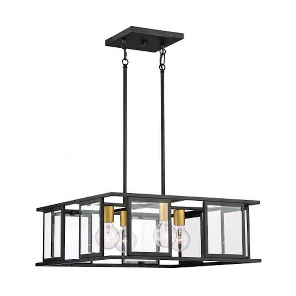 4 Light Black Clear Beveled Glass Shades Pendant Light Fixture